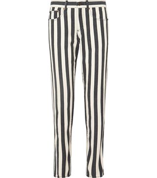 Saint Laurent + Striped Low-Rise Slim-Leg Jeans