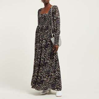 Ganni + Shirred Floral-Print Georgette Maxi Dress