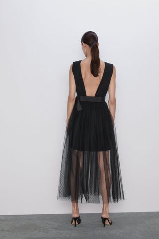 Zara + Dotted Mesh Tulle Midi Dress