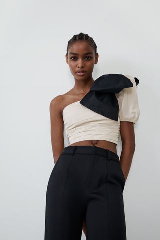 Zara + Pleated Top With Bow