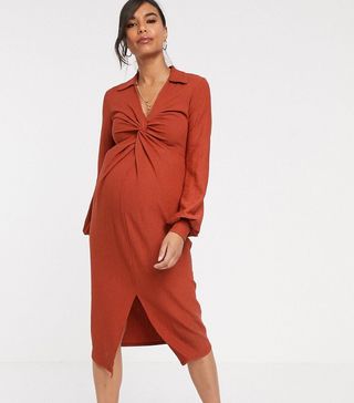 ASOS Maternity + Twist-Front Textured Midi Dress