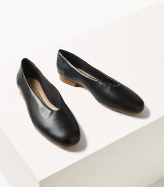 Marks and Spencer + Leather High Cut Ballerina Pumps