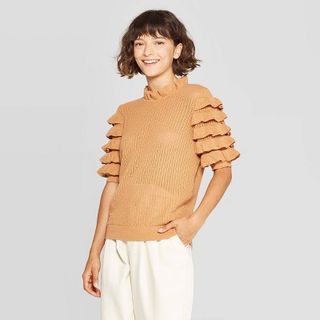 Who What Wear x Target + Tiered Ruffle Elbow Sleeve Crewneck Pullover Sweater