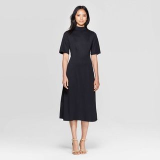 Who What Wear x Target + Short Sleeve Cowl Neck Back Tie A Line Midi Dress