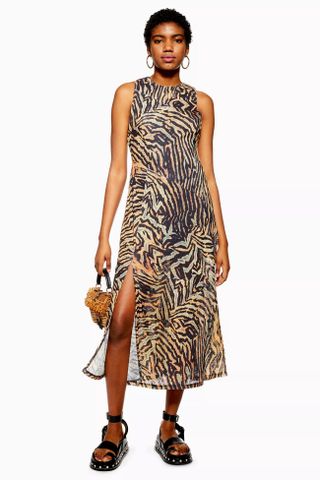 Topshop + Tiger Sleeveless Mesh Midi Dress