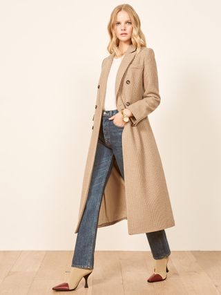 Reformation + Middlebury Coat in Camel Houndstooth