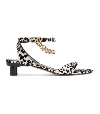 Tibi + Nathan Chain-Embellished Leopard-Flocked Satin Sandals