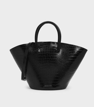 Charles 
Keith + Croc-Effect Large Trapeze Tote