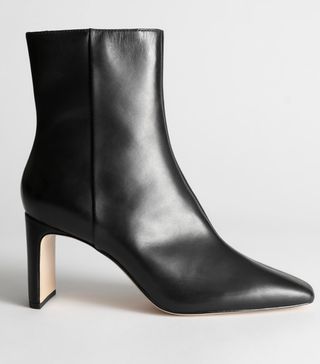 & Other Stories + Square Toe Leather Ankle Boots