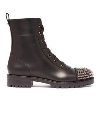 Christian Louboutin + Studded-Toecap Lace-Up Leather Ankle Boots