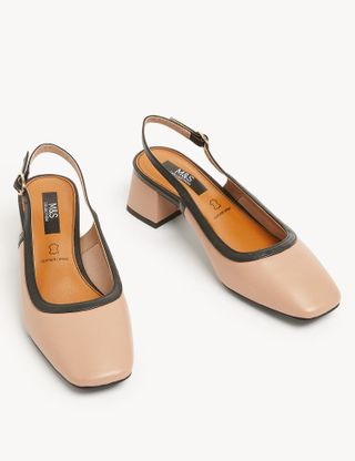 M&S Collection + Leather Block Heel Slingback Shoes