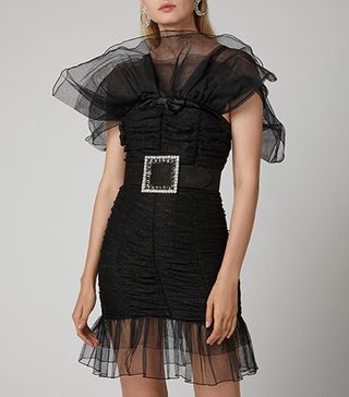 Alessandra Rich + Off-the-Shoulder Tulle and Lace Mini Dress