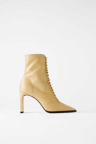 Zara + Laced Leather High-Heel Ankle Boots