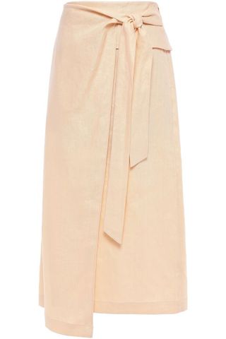 Tibi + Asymmetric Linen Midi Wrap Skirt