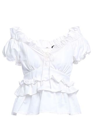 Marissa Webb + Amaya Lace-Up Ruffled Cotton and Silk-Blend Faille Blouse