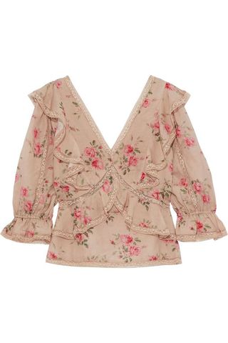 Love Sam + Lace-Trimmed Ruffled Floral-Print Voile Blouse