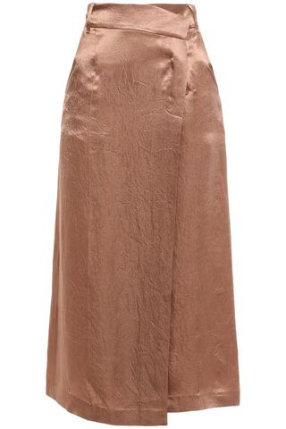 Goen.J + Crinkled-Satin Midi Wrap Skirt
