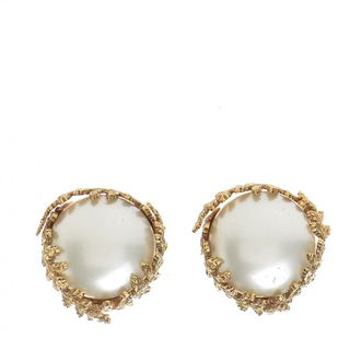 Chanel + Pearl Clip On Earrings Gold
