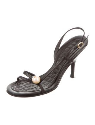 Chanel + Vintage Pearl Leather Slingback Sandals