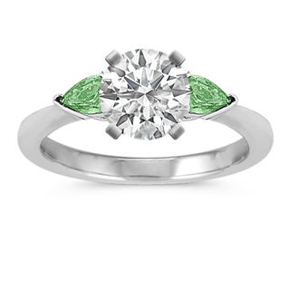 Shane Co. + Three-Stone Pear-Shaped Green Sapphire Engagement Ring