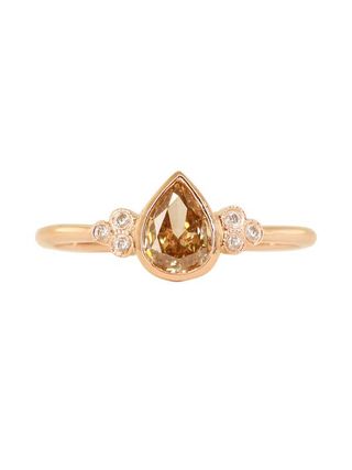 Luna Skye + 14kt Rose Gold Teardrop Champagne Diamond Bezel Ring