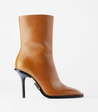 Zara + Square Toe High Heel Leather Ankle Boots