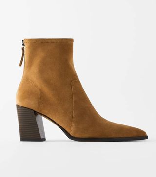 Zara + Soft Split Suede High-Heel Ankle Boots