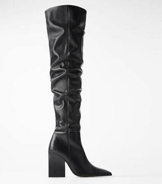 Zara + Leather Geometric-Heel Boots With XL Leg