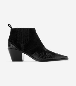 Zara + Split Suede Cowboy High Heel Ankle Boots
