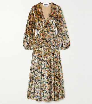 Rotate Birger Christensen + Beatrix Floral-Print Stretch-Velvet Wrap Midi Dress