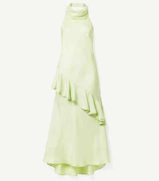 Maggie Marilyn + Palm Springs Draped Ruffled Silk-Satin Twill Midi Dress