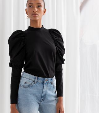 & Other Stories + Puff Shoulder Mock Neck Blouse