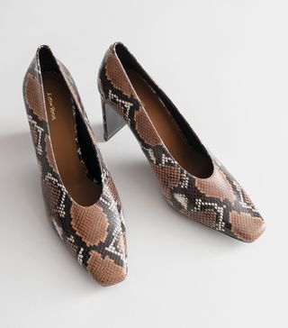 
Other Stories + Squared Toe Snake Embossed Pumps