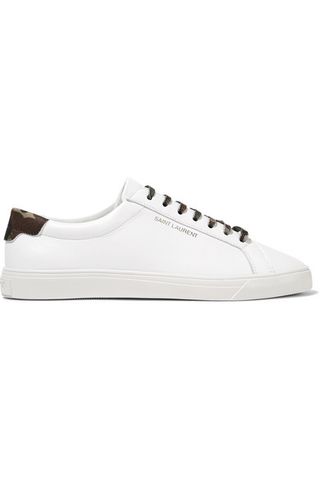 Saint Laurent + Andy Twill-Trimmed Leather Sneakers