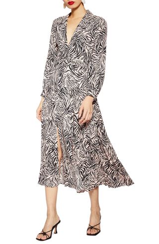 Topshop + Zebra Print Belted Midi Dress