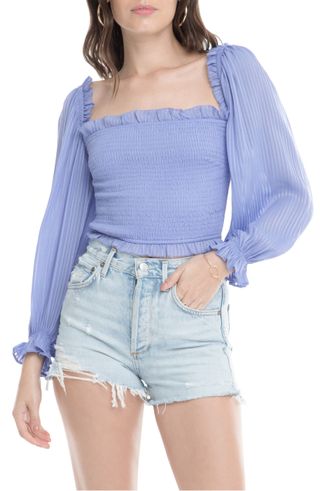 Astr the Label + Smocked Balloon Sleeve Top
