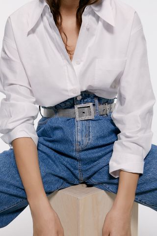Zara + Belt With Bejeweled Buckle