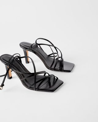 Zara + Heeled Leather Square Toe Sandals