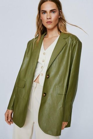 NastyGal + Faux Leather Single Breasted Blazer
