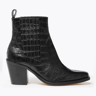 Marks and Spencer + Leather Crocodile Print Block Heel Boots