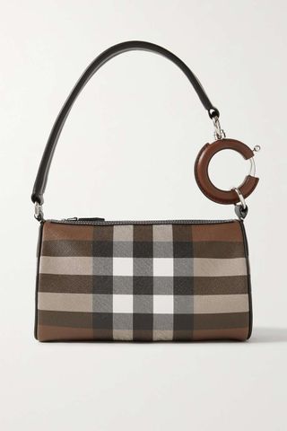 Burberry + Leather-Trimmed Checked Coated-Canvas Shoulder Bag