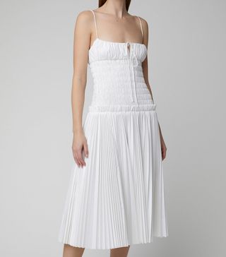 Khaite + Delphine Smocked Pleated Cotton Dress