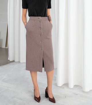 & Other Stories + Houndstooth Button Up Pencil Skirt