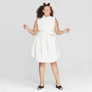 Who What Wear x Target + Sleeveless Collared Midi A Line Shirtdress