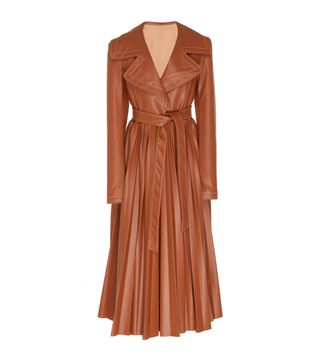 A.W.A.K.E. + Belted Pleated Faux Leather Coat