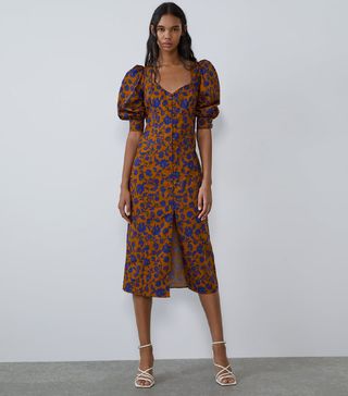 Zara + Printed Poplin Dress