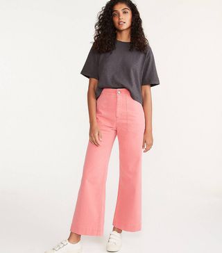 Lou & Grey + Brushed Twill High Waist Wide Leg Pants in Fiery Pink