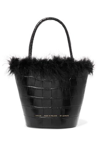 Chylak + Feather-Trimmed Croc-Effect Leather Tote
