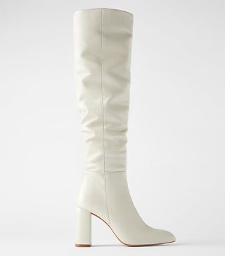 Zara + Leather High Heel Boots With Tall Leg