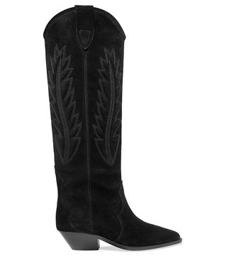 Isabel Marant + Denzy Embroidered Suede Knee Boots